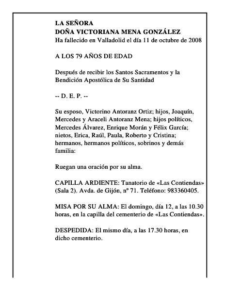 DOÑA VICTORIANA MENA GONZÁLEZ
