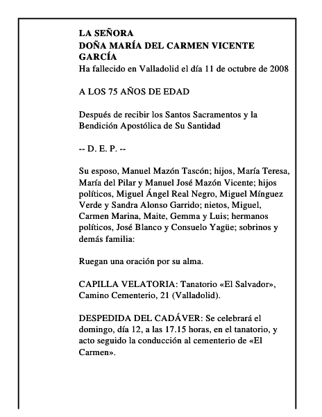 DOÑA MARÍA DEL CARMEN VICENTE GARCÍA