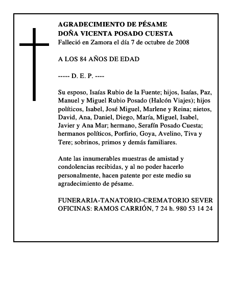 DOÑA VICENTA POSADO CUESTA
