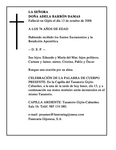 DOÑA ADELA BARRÓN DAMAS