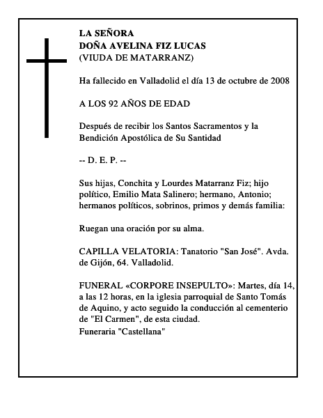 DOÑA AVELINA FIZ LUCAS