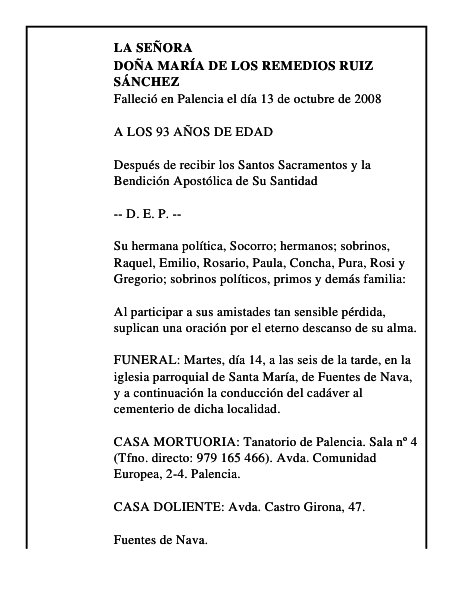 DOÑA MARÍA DE LOS REMEDIOS RUIZ SÁNCHEZ