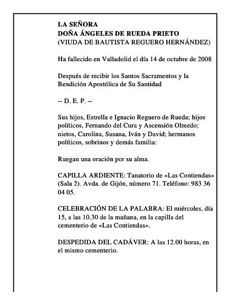 DOÑA ÁNGELES DE RUEDA PRIETO