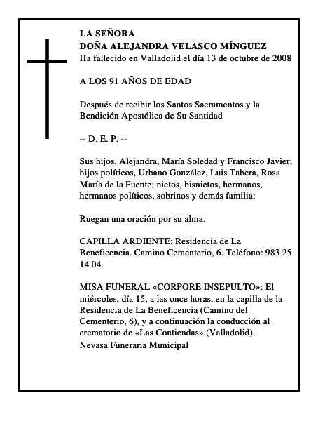 DOÑA ALEJANDRA VELASCO MÍNGUEZ