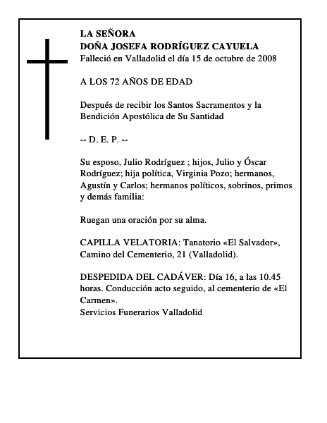 DOÑA JOSEFA RODRÍGUEZ CAYUELA