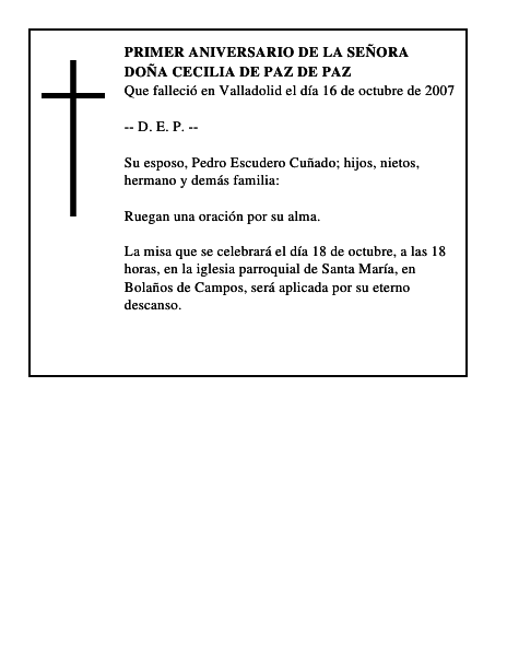 DOÑA CECILIA DE PAZ DE PAZ