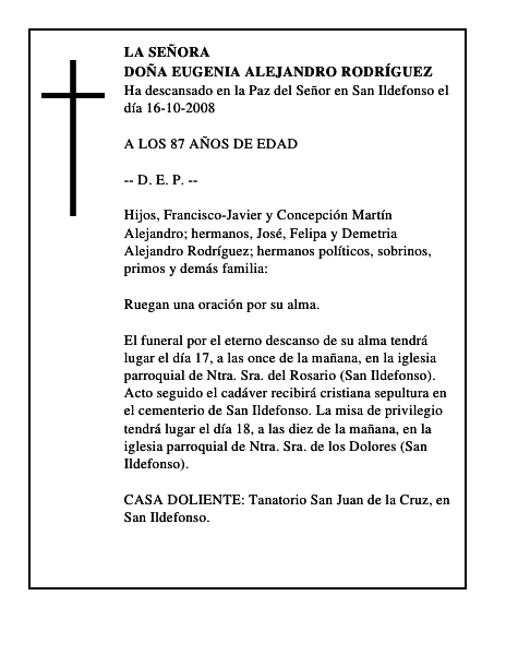 DOÑA EUGENIA ALEJANDRO RODRÍGUEZ