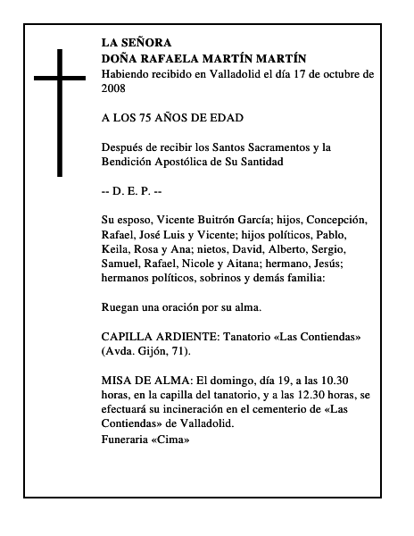 DOÑA RAFAELA MARTÍN MARTÍN