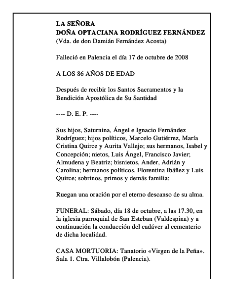 DOÑA OPTACIANA RODRÍGUEZ FERNÁNDEZ