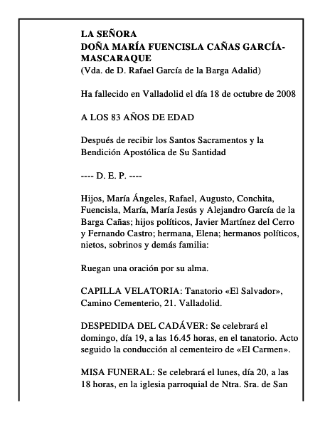 DOÑA MARÍA FUENCISLA CAÑAS GARCÍA-MASCARAQUE
