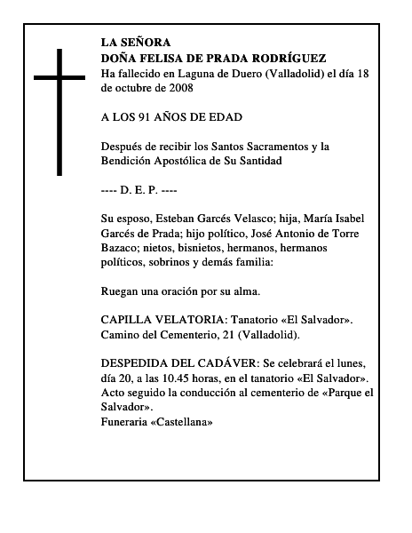 DOÑA FELISA DE PRADA RODRÍGUEZ
