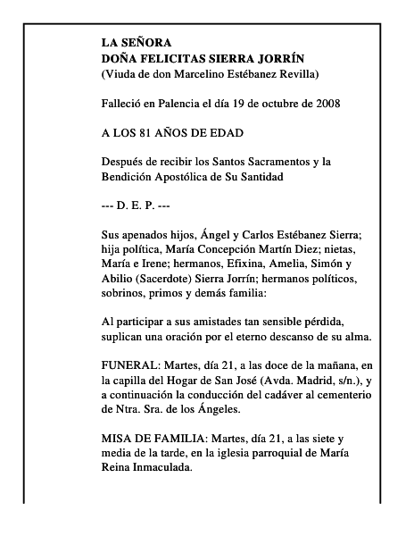 DOÑA FELICITAS SIERRA JORRÍN