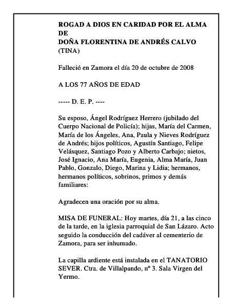 DOÑA FLORENTINA DE ANDRÉS CALVO