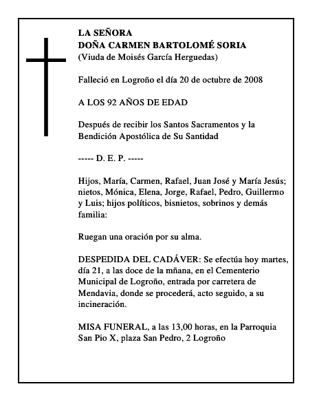 DOÑA CARMEN BARTOLOMÉ SORIA