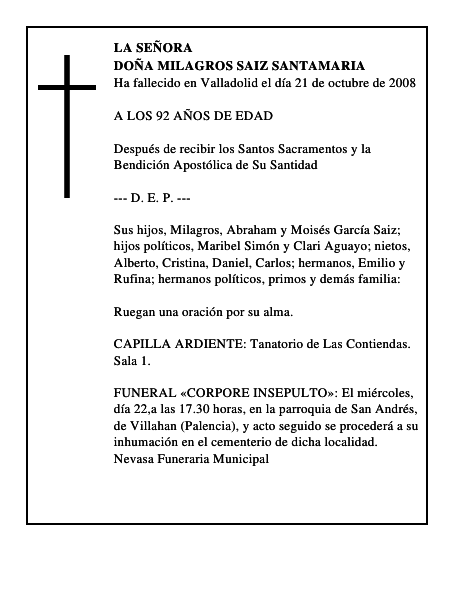 DOÑA MILAGROS SAIZ SANTAMARIA