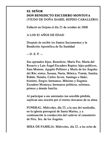 DON BENEDICTO ESCUDERO MONTOYA