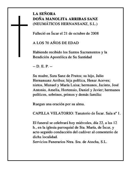 DOÑA MANOLITA ARRIBAS SANZ