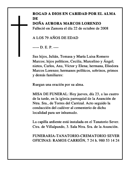 DOÑA AURORA MARCOS LORENZO