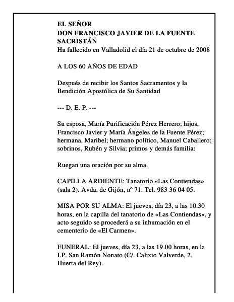 DON FRANCISCO JAVIER DE LA FUENTE SACRISTÁN