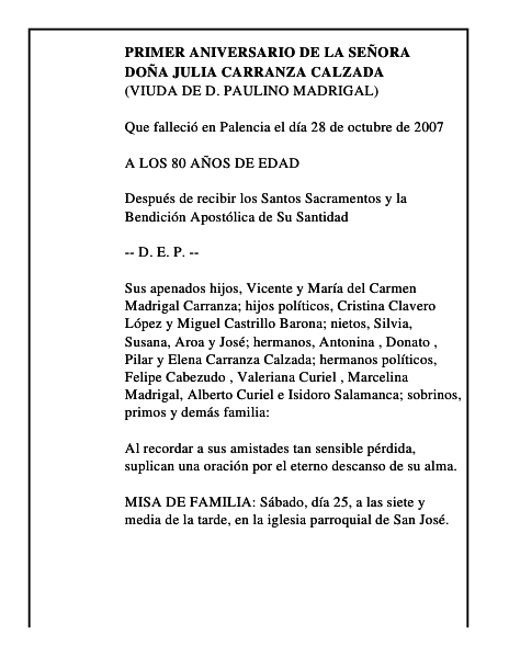 DOÑA JULIA CARRANZA CALZADA