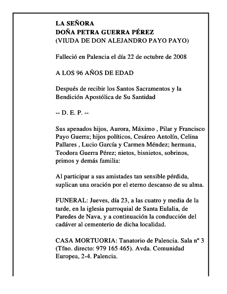 DOÑA PETRA GUERRA PÉREZ