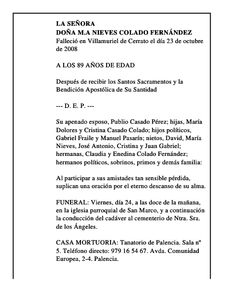 DOÑA M.a NIEVES COLADO FERNÁNDEZ
