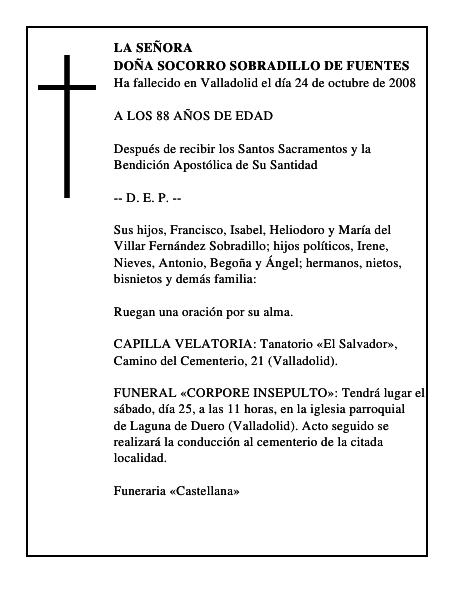 DOÑA SOCORRO SOBRADILLO DE FUENTES