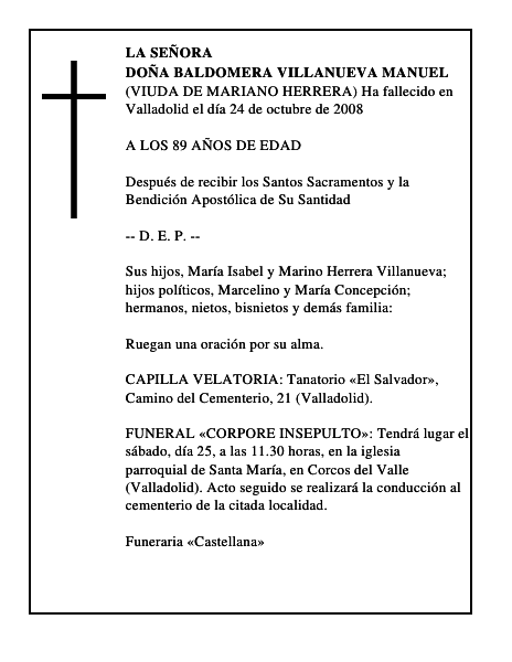 DOÑA BALDOMERA VILLANUEVA MANUEL