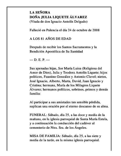 DOÑA JULIA LIQUETE ÁLVAREZ