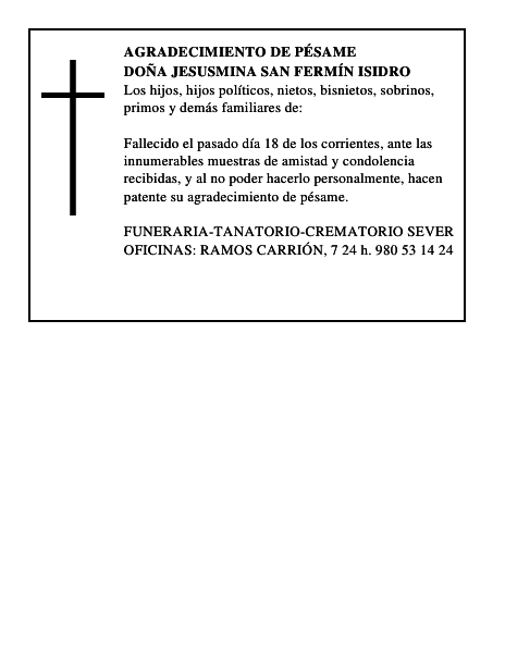 DOÑA JESUSMINA SAN FERMÍN ISIDRO