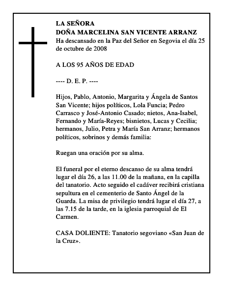 DOÑA MARCELINA SAN VICENTE ARRANZ