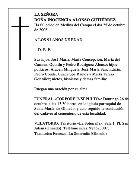 DOÑA INOCENCIA ALONSO GUTIÉRREZ