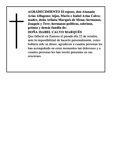 DOÑA ISABEL CALVO MARQUÉS