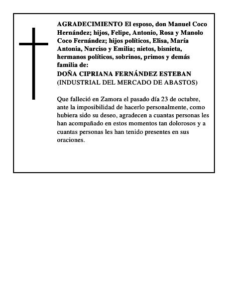 DOÑA CIPRIANA FERNÁNDEZ ESTEBAN