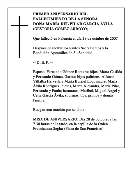 DOÑA MARÍA DEL PILAR GARCÍA ÁVILA