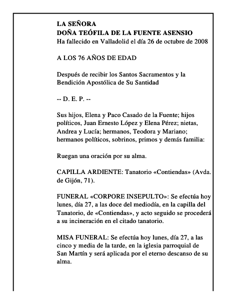 DOÑA TEÓFILA DE LA FUENTE ASENSIO