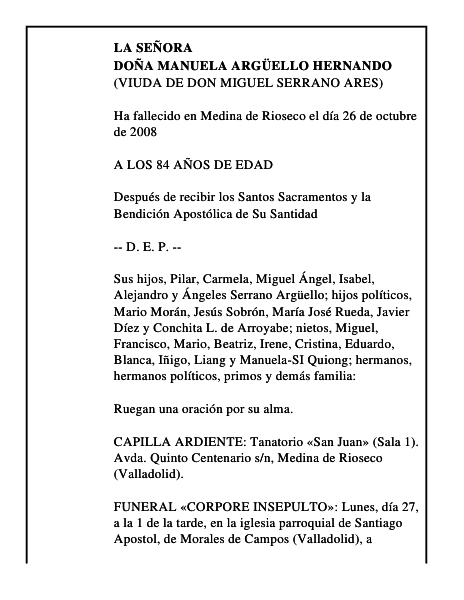 DOÑA MANUELA ARGÜELLO HERNANDO