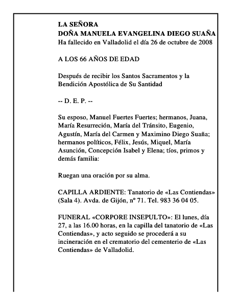 DOÑA MANUELA EVANGELINA DIEGO SUAÑA