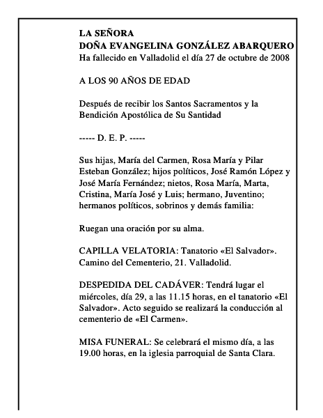 DOÑA EVANGELINA GONZÁLEZ ABARQUERO