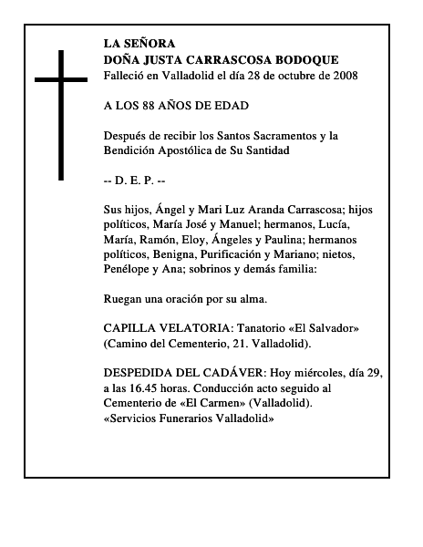 DOÑA JUSTA CARRASCOSA BODOQUE