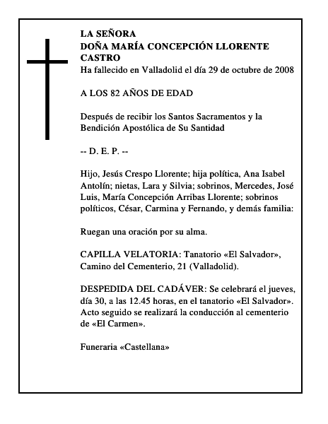 DOÑA MARÍA CONCEPCIÓN LLORENTE CASTRO