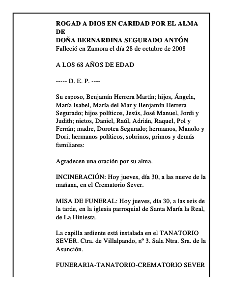 DOÑA BERNARDINA SEGURADO ANTÓN