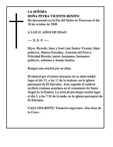 DOÑA PETRA VICENTE BENITO