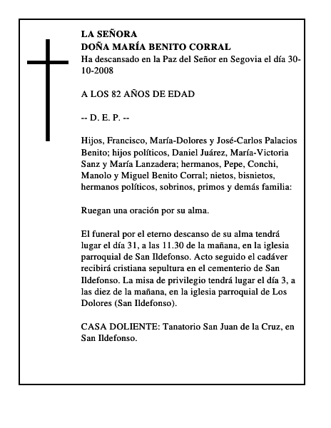 DOÑA MARÍA BENITO CORRAL