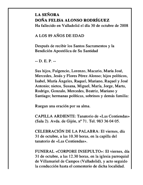 DOÑA FELISA ALONSO RODRÍGUEZ