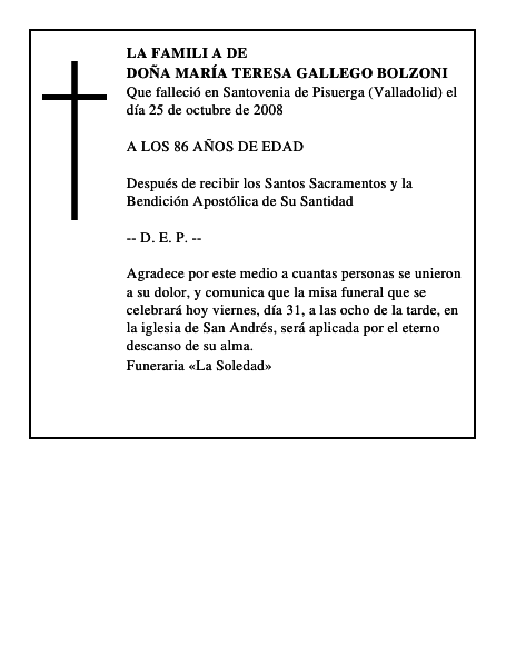 DOÑA MARÍA TERESA GALLEGO BOLZONI