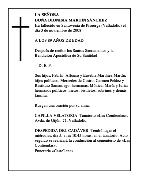 DOÑA DIONISIA MARTÍN SÁNCHEZ