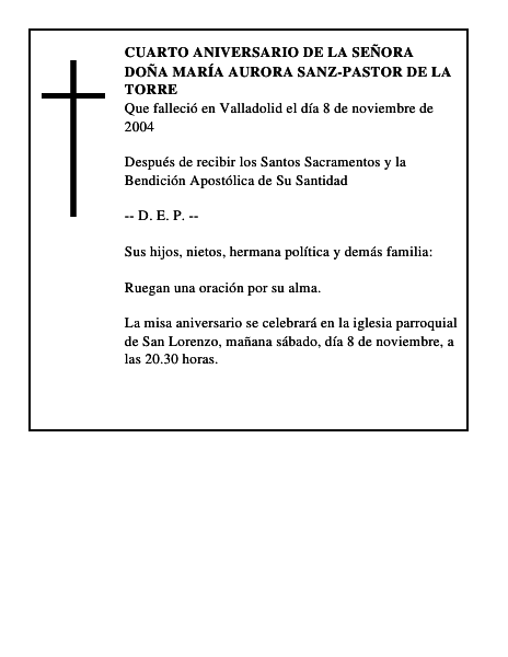 DOÑA MARÍA AURORA SANZ-PASTOR DE LA TORRE