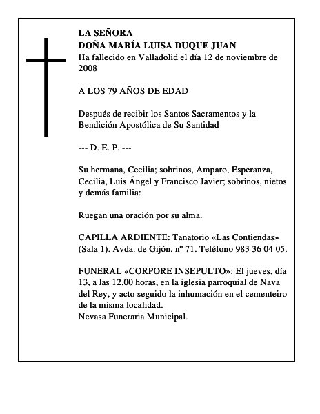 DOÑA MARÍA LUISA DUQUE JUAN