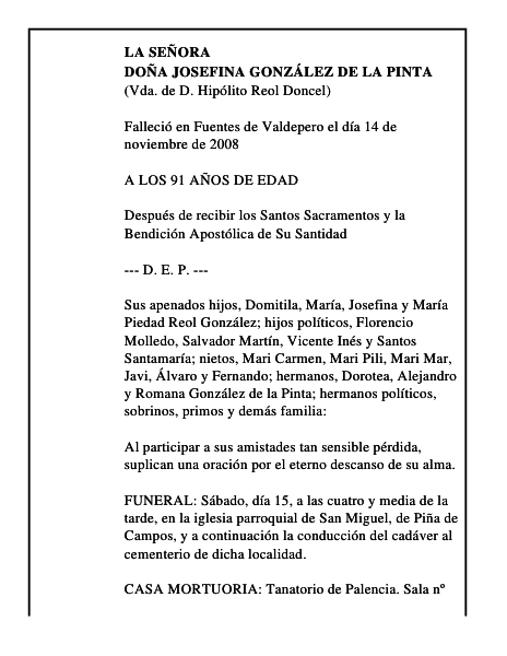 DOÑA JOSEFINA GONZÁLEZ DE LA PINTA
